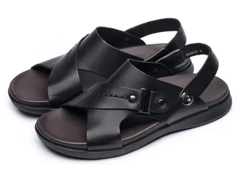 Open Toe случайни плюс размер италиански водоустойчиви сандали мъж кожа лято черна каишка вода кафяв моден дизайнер плоски обувки