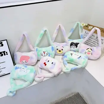 Rainbow плюшена чанта Sanrio сладък карикатура Hello Kitty Kuromi плюшена чанта за рамо Casual преносима козметична чанта за пътуване с голям капацитет