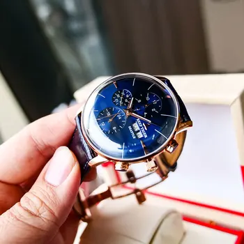 Reef Tiger / RT Функция на луксозната марка Мъжки часовник Водоустойчива синя кожена каишка Автоматични часовници Relogio Masculino RGA1699