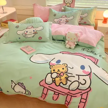 Sanrio анимационен герой Cinnamoroll чист памук четири части комплект аниме мелодия Kuromi три части калъфка юрган покритие легло лист