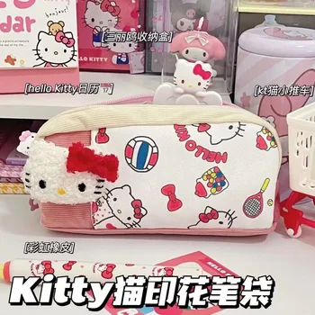 Sanrio карикатура Hello Kitty писалка чанта аниме сладък KT отпечатани голям капацитет молив чанта момиче kawaii преносим грим чанта подарък за рожден ден