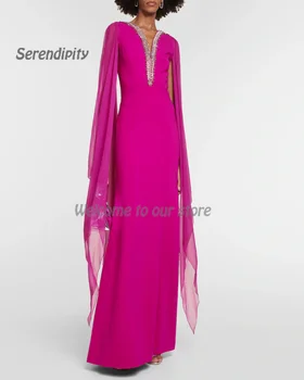 Serendipity Проста тромпетна вечерна рокля с дължина до пода елегантен кристал Merle украсена креп лилава рокля за секси жени 2023
