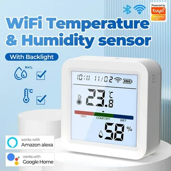 Tuya Нов WiFi сензор за влажност Интелигентен живот подсветка хигрометър термометър сензор подкрепа Alexa Google Home Assistant