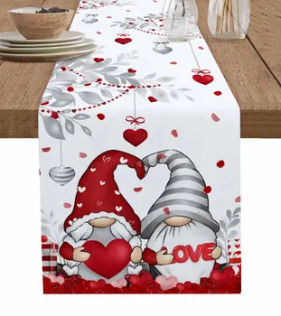 Valentine Hearts Gnome Table Runner Holiday Kitchen Coffee Tablecloth Wedding Home Decoration Table Runner
