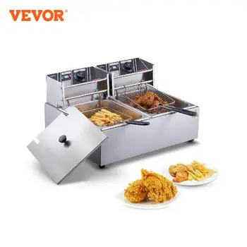 VEVOR 12L 3000W търговски електрически фритюрник w / двойни резервоари неръждаема стомана плот фритюрник за пържено пиле пържени картофи