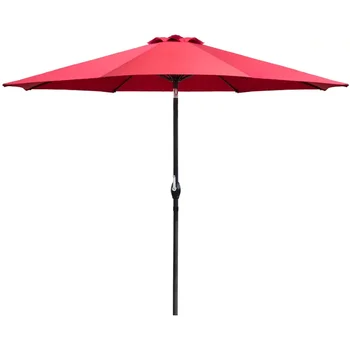Vineego 9 FT пазар вътрешен двор чадър открит прав чадър с наклон регулируем пикник чадър, червен