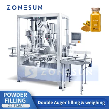 ZONESUN Автоматична машина за пълнене с тегло на прах Двоен Оже пълнител Подправка кафе протеин Храна Козметично опаковъчно оборудване ЗС-ФМ6А