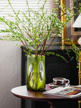 Антична маслинено зелена стъклена ваза B & B Ретро хол Desktop Flower Arrangement декорации