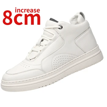 Асансьор борда обувки за мъжки маратонки случайни бели обувки невидими увеличени 6-8 см естествена кожа дишаща спортни обувки мъж