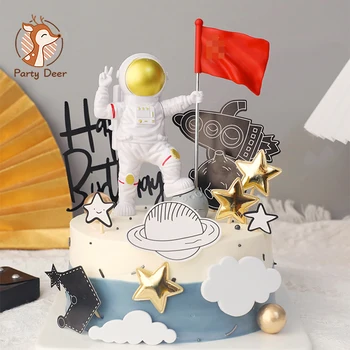 Астронавтски флаг Торта Topper Вселена Планета серия торта топери за космическото пространство рожден ден парти десерт подпори празнична украса