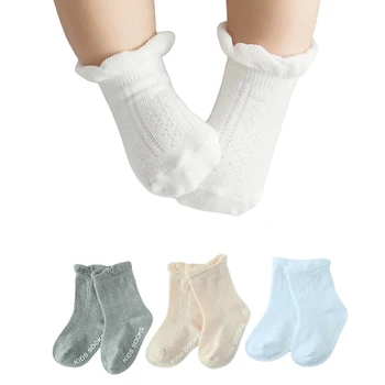 бебешки чорапи 0-12/12-24 Антихлъзгащи дишащи памучни бели чорапи за малки деца Летни тънки дишащи меки памучни