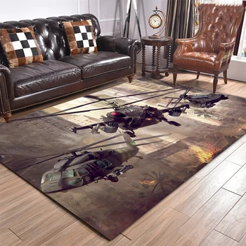 военна тема 3D отпечатани килими за хол спалня трапезария площ килими голям резервоар килим меки фланела дома декор мат