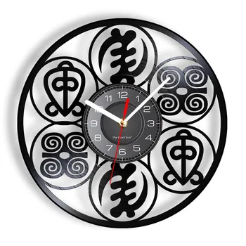 Гана Adinkra символи вдъхновени винил запис стенен часовник Бог сила силата на любовта африкански дома декор часовници реколта часовник