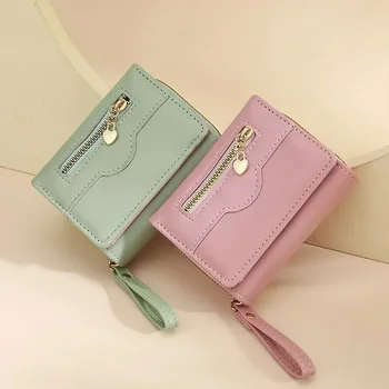 Дамска чанта къса изящна дамска чанта от висок клас чанта с голям капацитет за карти чанта Multi-card сладък портфейл