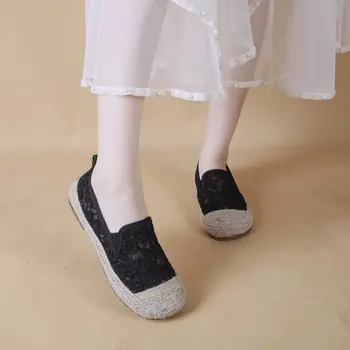 Дамски Espadrilles случайни модни плоски обувки Sapatos лен балет за Espadrille удобни чехли дами дантела изрязани обувки