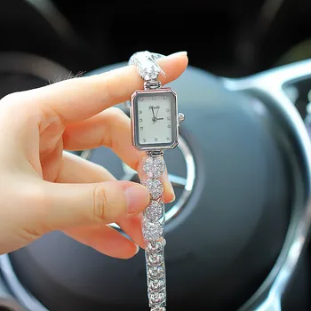 Дамски часовник показалец стил диамант комплект правоъгълник кварцов водоустойчив елегантен ръчен часовник за съпруга коледен подарък 5880