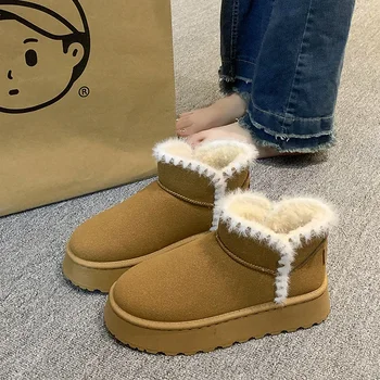 Дебели плюшени платформени ботуши за сняг Дамски зимни топли памучни обувки 2023 Дамски удобни ботуши до глезена Омекотени обувки