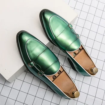 Дизайнерски мокасини Мъжки обувки Официални бизнес пискюл кожени обувки Moccasin мека подметка сватбени обувки дебела подметка зелени ежедневни обувки
