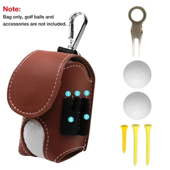 Държач за топка за голф - държач за чай с кука и кожен материал | Преносима чанта за съхранение на топка за голф | за