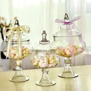 Европейски буркани за бонбони прозрачни Стъклени бутилки капак съхранение прахоустойчив торта щанд десерт чай кутийка сватба ваза Декор консумативи