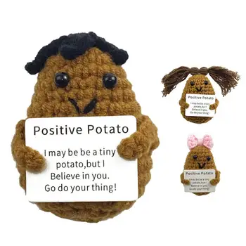 Емоционална подкрепа Картофено вдъхновяващ картоф Ръчно изработен картофен плюш с вдъхновяваща карта Смешно плетене на една кука Сладки плюши
