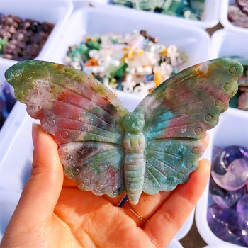 естествен океански яспис пеперуда крила кристал дърворезба занаяти лечебна енергия камък декорация на дома Fengshui подарък за рожден ден 1бр