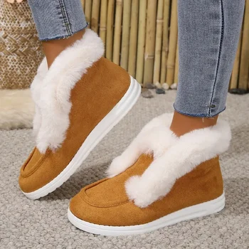Жени дизайнер велур кожени обувки зимни нови топли плюшени кожени ботуши сняг дами приплъзване на нехлъзгаща платформа обувка Zapatos De Mujer