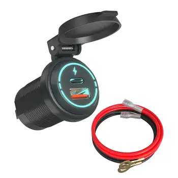 Зарядно за мобилен телефон за кола Двупортово бързо зареждане 12-24v USB зарядно устройство с пружинен капак за мотоциклет