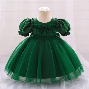 Зелена коледна бебешка рокля за момичета 1-ви рожден ден вечерна рокля бебе бебе момиче тюл бяло кръщение принцеса парти рокли 0-2Y