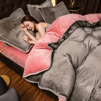 Зимен топъл плюшен спален комплект King Size Покривки за легла Калъфки за възглавници Duvet Cover 3/4 Pc Suit Bed Comforter Quilt Cover Set Bed Sheet