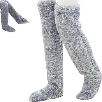 Зимни есенни чорапи за чехли Топло сгъстяване Разтегливи пухкави уютни меки чорапи Плътен цвят полиестер Уютни размити чорапи Домашен офис