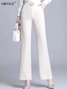 Кайсиеви тънки тънки панталони Дамски корейски летни панталони De Mujer Cintura Alta Fashion Chic Elastic Elegant Waist Pants