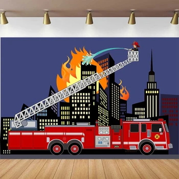 карикатура пожарна кола фотография фон за пожарна спасителна пожарна кола фон пожарникари пожарникари плакат пожарна тема парти декор