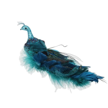 Коледно дърво перо паун декорации симулация триизмерни птици орнаменти с клип (синьо един размер)