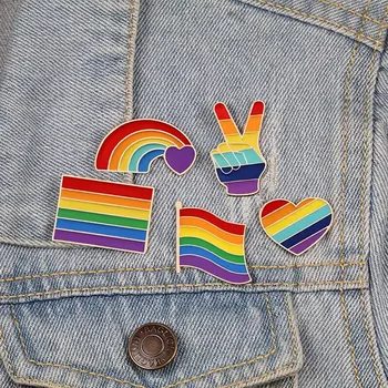 ЛГБТ Флаг на победата Гордост Емайл щифтове Персонализиран хомосекс Faggotry Сърце Rainbow ревера значки символично малцинство бижута подаръци на едро