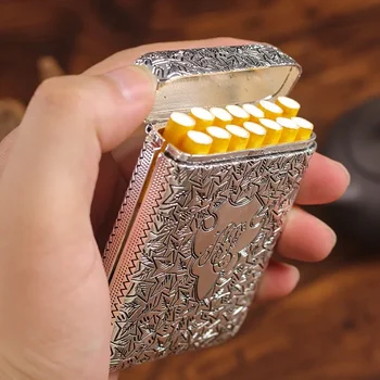 Луксозен винтидж калъф за цигари метална резба джоб мини цигарена кутия за съхранение на цигари преносим инструмент за съхранение на цигари 14pcs