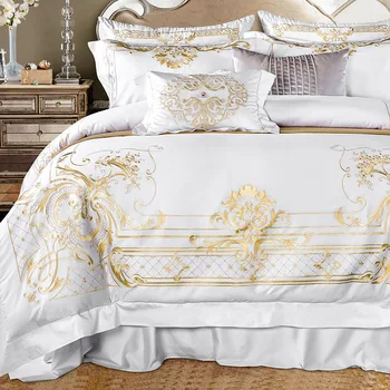 Луксозен комплект спално бельо от египетски памук бродерия олекотена завивка комплекти 4/7бр бяло спално бельо спално бельо Queen /king /super king sze