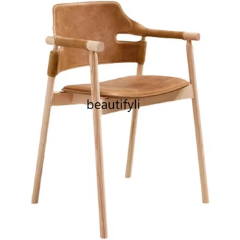 Модерен минималистичен стол за хранене от масивно дърво Дизайнерски модел Ресторант Хотел Кафене Домашен стол за хранене с облегалка