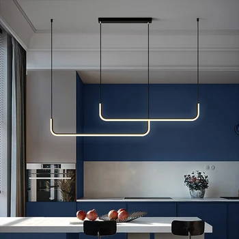 Модерна проста личност LED висулка светлини Nordic черно злато творчески димиране за кухня трапезария дома декор осветителни тела