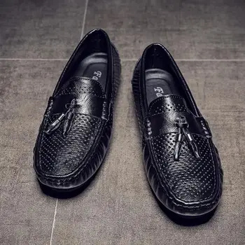 Мокасини Мъжки бизнес плоско дъно приплъзване кожени обувки меко дъно Tods ежедневни обувки дишаща шофиране обувки мързеливи обувки