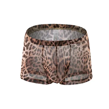 Мъжка секси перспектива Боксерки Къси панталони Mesh Leopard Print U Изпъкнала торбичка Гащички Гейовете Виждам През Дамско бельо Мода Бельо Забавни