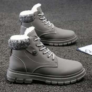 Мъжки зимни ботуши за сняг 2024 Нова плюшена дебела изолация Модни памучни обувки на открито Корейска версия Анти-хлъзгаща се ежедневна обувка 방한화 부츠