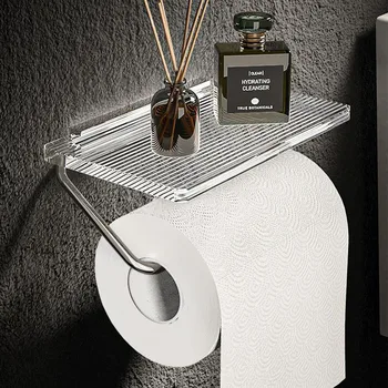 Нов луксозен златен държач за тоалетна хартия с рафт без щанцоване Акрилна ролка хартия притежател Закачалка за тъкани Аксесоари за баня