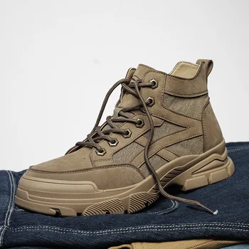 Нова мъжка тенденция Ръчно изработени велурени обувки Водоустойчиви и противоплъзгащи планинарски обувки Външни ежедневни кожени обувки