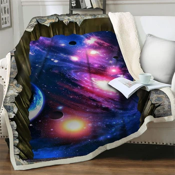 Разкошна вселена 3D отпечатани одеяла за пътуване за легла диван плюшен мек топъл покривка юрган дрямка покритие туризъм пикник одеяло