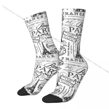 Реколта Париж черно и бяло носталгичен модел луди мъжки чорапи унисекс улица стил модел отпечатани новост щастлив екипаж Soc