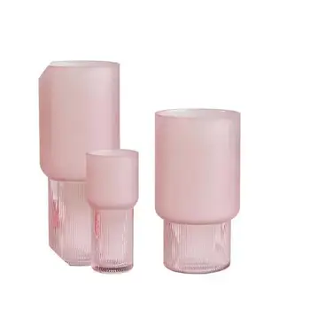 Розова стъклена ваза прозрачна модерна проста всекидневна декор хидропонна водна цветна аранжировка