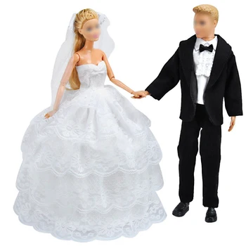 Сватбена рокля рокля дрехи + официален костюм за Барби за кукла Кен