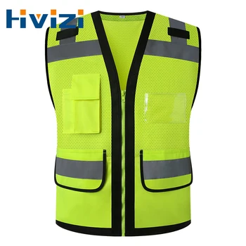 Светлоотразителна жилетка за безопасност, висока видимост, нощна работа, сигурност, без ръкави, жълта жилетка, строително работно облекло, цип и джобове, възрастни;