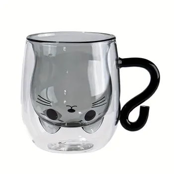 Сладка котка форма чаша стъкло двойна стена изолирани очила еспресо чаша кафе чаша чай мляко най-добър подарък за офис и личен приятел